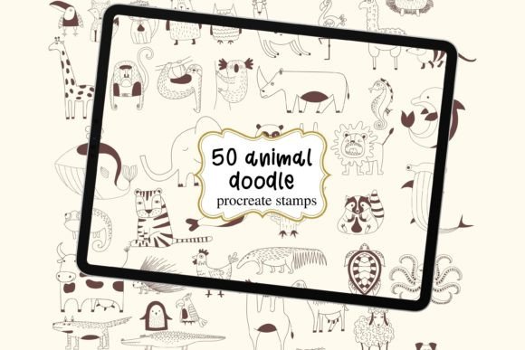 50 Cute Animal Doodle Procreate Stamps for Your Projects