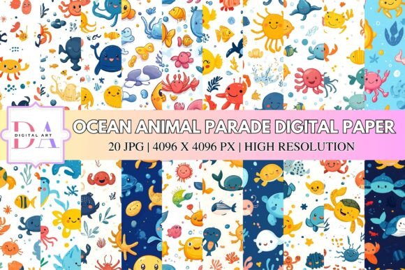 Bring Playful Charm to Designs with Ocean Animal Parade Digital Paper