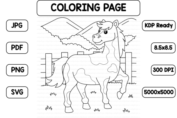 Charming Horse Farm Animal Coloring Page for Kids