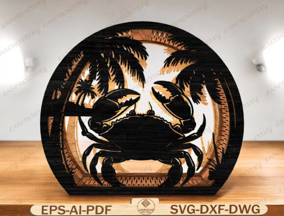 Coastal Charm Illuminated: The Crab Animal Lantern Laser Cut Design