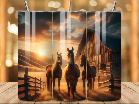 Horses Farm Animal 20oz Tumbler Wrap: A Design Asset for Rural Branding