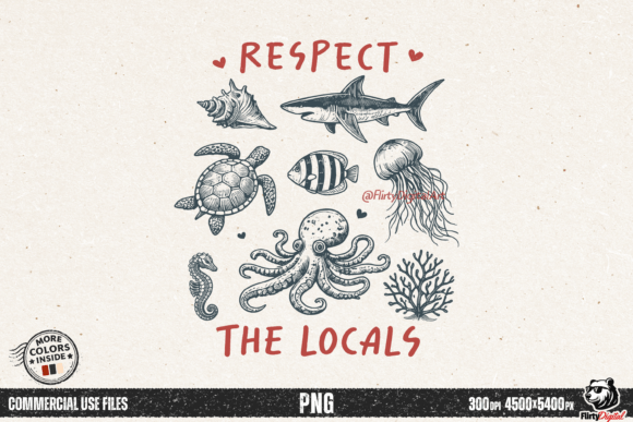 Respect Locals: A Retro Sea Animal Summer Design Asset