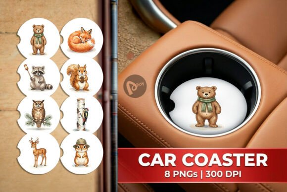 Retro Woodland Animal Car Coaster PNG: A Design Asset for Niche Branding
