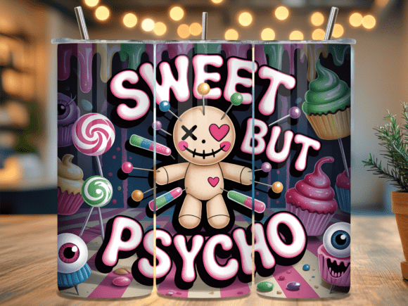 Sweet Psycho Voodoo Doll Tumbler Wrap: Bold & Spooky Design